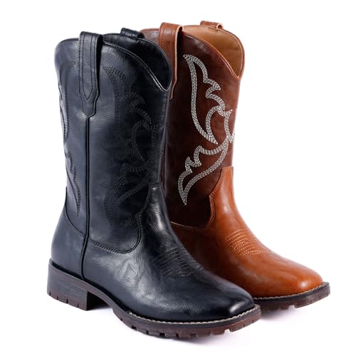 RLW Men's Western Cowboy Boots Waterproof Square Toe Slip On Work Boots for Construction Farming 5