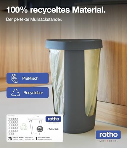 Rotho Fabu Müllsackständer gelber Sack mit Deckel, Kunststoff (PP recycelt), anthrazit, (40.0 x 40.0 x 62.1 cm) – Bild 4