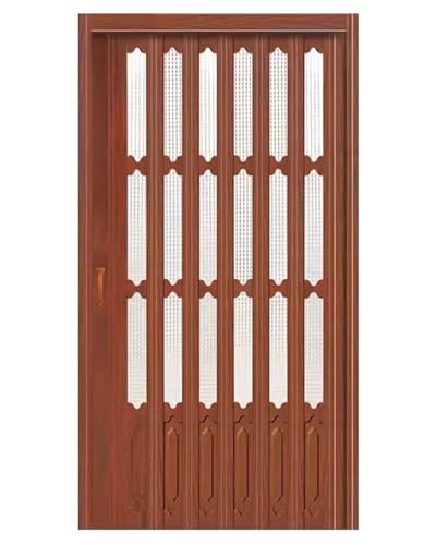 Porte pliante avec fenêtre grillagée marron pvc coulissante 31x80 pouces