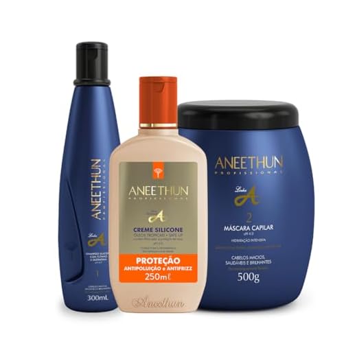 Kit Aneethun Linha A Shampoo 300ml, Máscara 500g, Creme de Silicone Proteção 250ml, Nutrição Profunda, Brilho e Maciez para Todos os Tipos de Cabelo