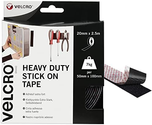 VELCRO Brand Heavy Duty Stick On Tape Cut-to-Length Industrial Extra Strong Double Sided Hook & Loop Self Adhesive Tape Perfect for Room Décor & Home, Office, Garage Use Black 50mm x 5m