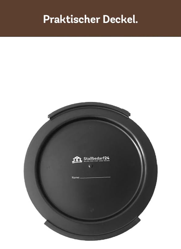 STALLBEDARF24® Flexischale 17 L – Futter- & Wasserschale aus lebensmittelechtem Kunststoff mit Tragegriffen, stapelbar & hygienisch – schwarz (mit Deckel)
