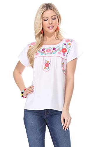 Women Traditional Puebla Mexican Embroidered Blouse3