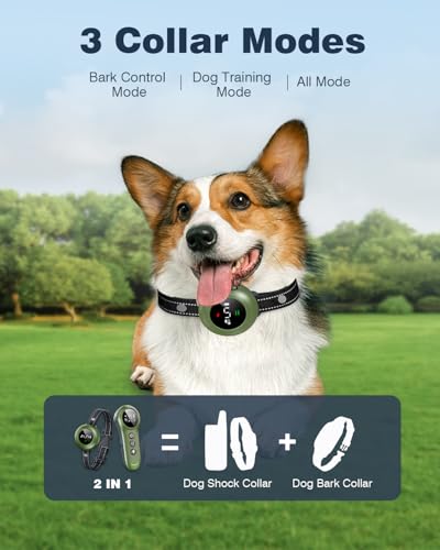 2-in-1 Dog Shock Collar & Dog Bark Collar - Smart Anti Barking Dog Training Collar with 5 Adjustable Sensitivity & 3300FT Remote for All Breeds IP67 Waterproof Rechargeable E-Collar (Green) - Image 3