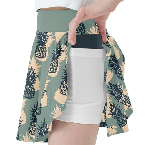 Girls Skorts High Waist Athletic Skirts with Shorts Tropical Pineapple Stretchy Teens Performance Tennis2