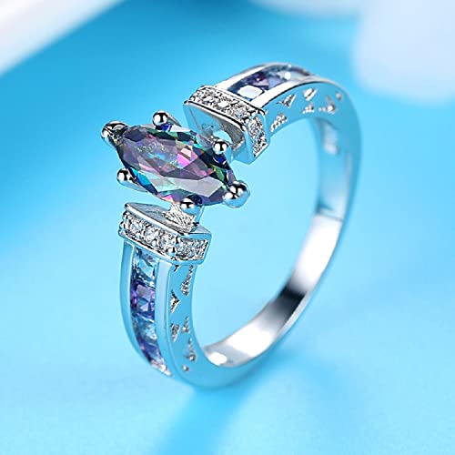 Fashion Marquise Shape Cut Created Mystic Rainbow Topaz 925 Sterling Silver Plated Promise Ring Jewelry Gifts for Her (US size 8)3