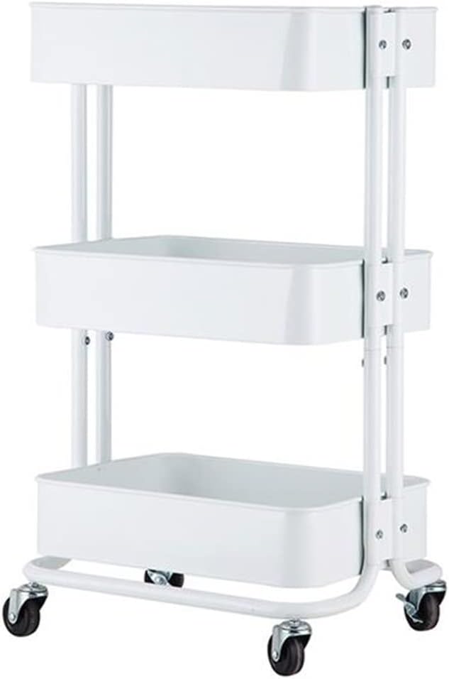 3 Tier Rolling Cart with Wheels Metal Utility Storage Organizer Trolley for Kitchen Bathroom