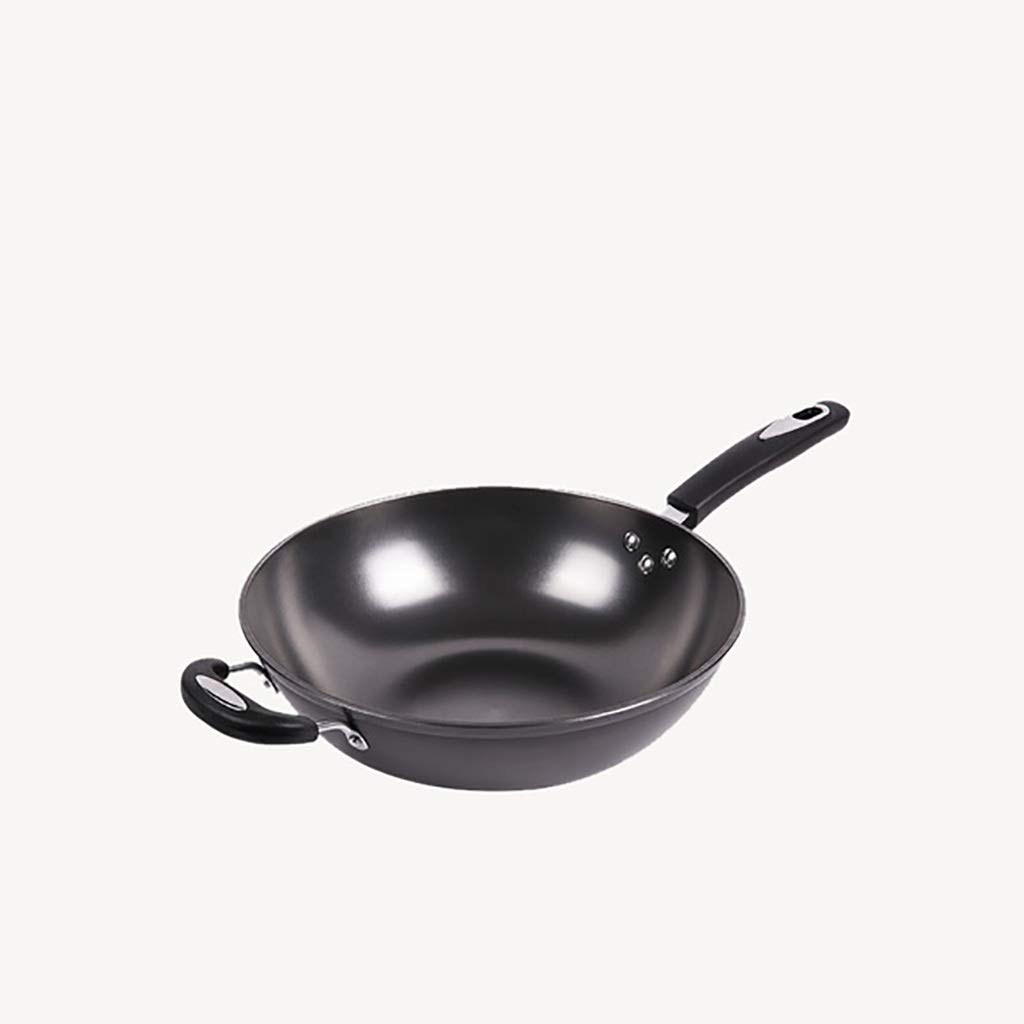 ASerZenith Wok For Induction Wok Cast Iron Pan Without Lid Old Fashioned Pig Iron Non-Stick Pan Induction Cooker Stoves Uncoated Wok,34Cm