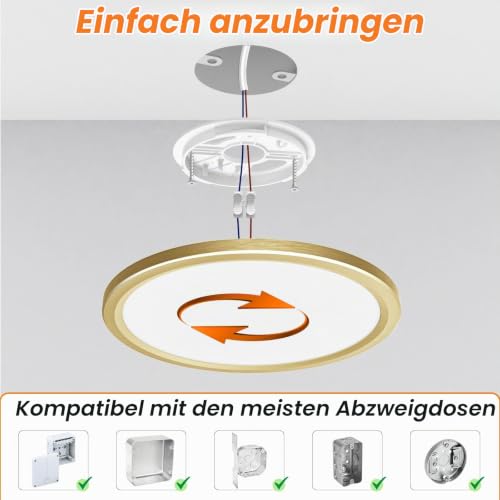 slochi LED Deckenleuchte Flach, 3Farben - 3000K/4000K/6500K, 900LM Ø12CM Klein Deckenlampe… – Ansicht 6