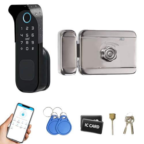 Fingerprint Door Lock for Front Door, Smart Door Lock with Handle, Weatherproof Digital Door Lock,Bluetooth Keyless Electronic Deadbolt,Digital Code Fingerprint Door Handle Lock for Steel Wooden Door
