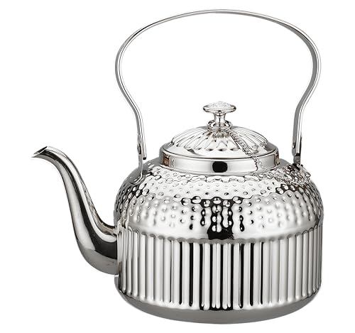 SANQIAHOME 1200 ml Tetera de acero inoxidable con infusor,antiguo,plata