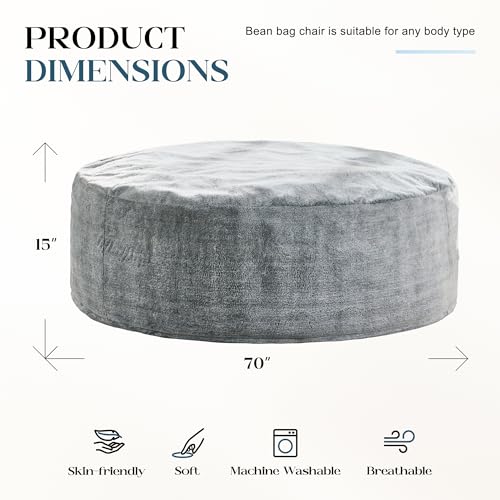 Image of Hobestluk Bean Bag Chair for Adult Giant Beanbag with Filler Grey 6FT