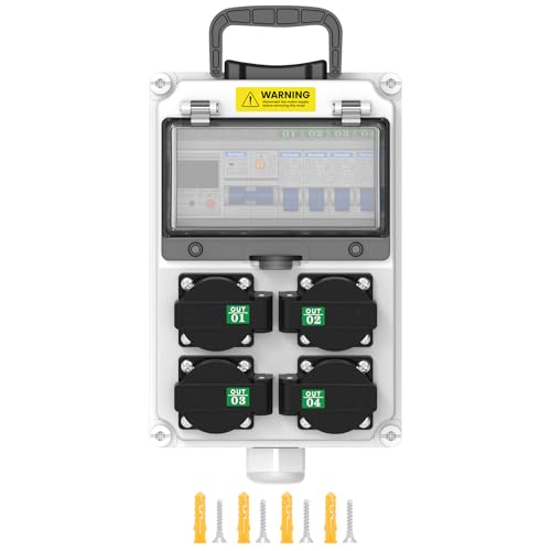 Power Distribution Box 110VIP65 Weatherproof Breaker Box with NEMA 5-20 Outlet Portable Breaker Panel for Construction Sites Workshops Outdoor Events and Temporary Power Supply