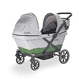 Larktale Caravan Coupe - Compact 2-Seater Stroller Wagon with Small Fold - Adjustable Canopies Included - Gray/Green