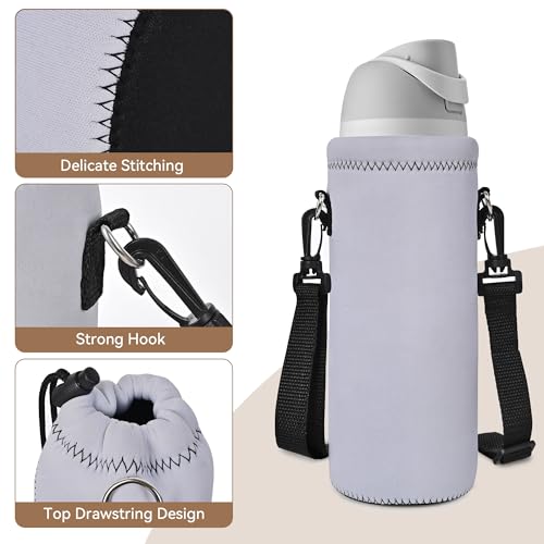 AUPET Water Bottle Sling Bag Carrier Crossbody Sleeve,Insulated Neoprene Bottle Case Holder Pouch Cover 500ML/17oz with Shoulder Strap for Walking Women Men (Pure Grey) - Thumbnail 3