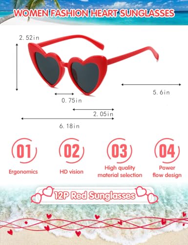Women Fashion Heart Sunglasses 12 Pack Heart Shaped Sunglasses for Women Vintage Love Cat Eye Retro Glasses3