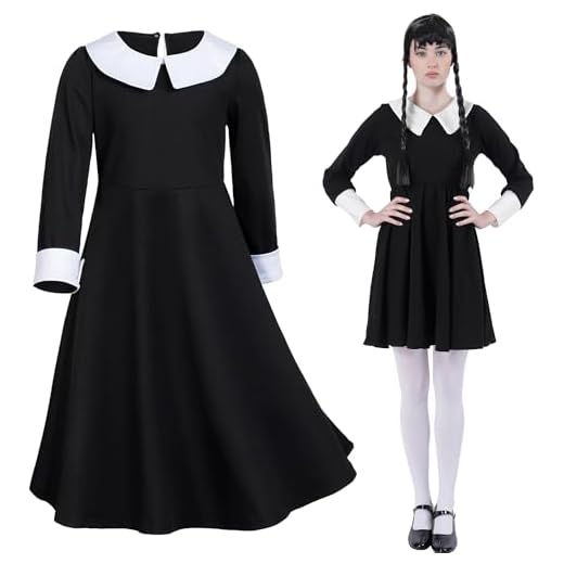 Carnavalife Disfraz Miercoles Niña Halloween, Disfraz Miercoles Addams Mujer, Vestido Miercoles Niña Mujer, Disfraz Halloween Niña Mujer (MODELO A VESTIDO MIERCOLES NIÑA, 14 AÑOS)