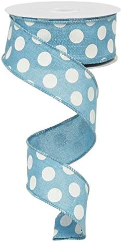 Craig Bachman 1.5 Medium Polka Dots Canvas Ribbon: Turquoise (10 Yards) Craft Floral Arrangement Gift Wrapping Wired Edge Ribbon