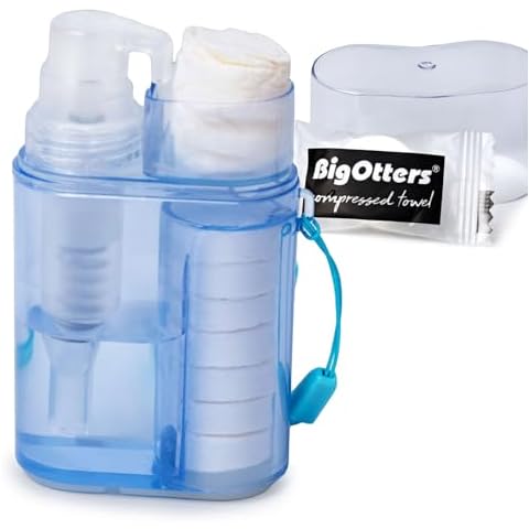BigOtters Compressed Towels with Bottle, Disposable Towels for Face with Reusable Dispenser Carry Case Portable Washcloths Survival Kit for Outdoors Hiking Camping Hotel Travel Cover