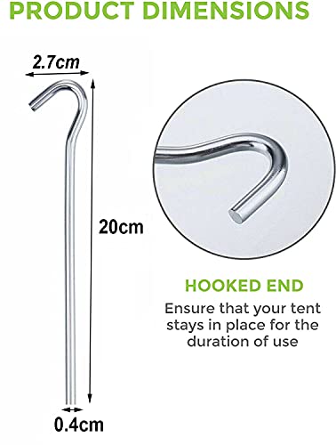 Heavy Duty Tent Garden Ground Pegs Stakes, Zinc Plated Steel 20cm (8 Inch) for Outdoor Camping, Hiking, Gardening, Plant Support, Gazebo, Tarpaulin, Netting Hooks - Image 3