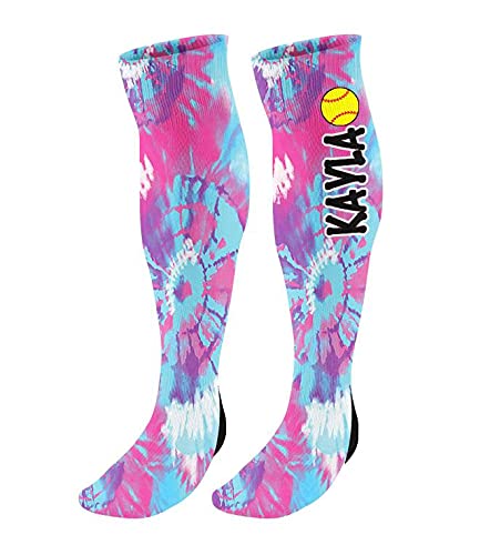 Fan Star Personalized Softball Knee High Socks, Custom Tie Dyed Softball Socks With Name Or Team Name #TOP14