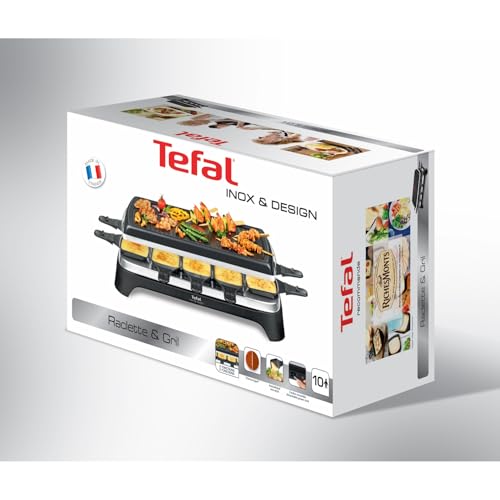 Foto von Tefal Raclette Grill Ambiance, Raclette 10 Personen, inkl. Tischgrill-Funktion, Grillplatte antihaftbeschichtet + spülmaschinengeeignet, abnehmbares 2 Meter-Kabel, schwarz, Edelstahl, 1350W, RE4588