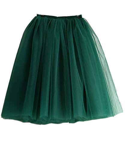 FOLOBE Damen Medium Tutu Tüllrock A Linie Röcke Gr. Einheitsgröße, Dunkelgrün Cover