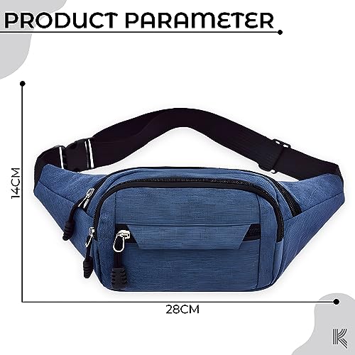Image of Kraptick Premium Unisex Waist Bag for Men and Women - Stylish Travel Pouch, Fanny Pack, Running Waist Pack (Blue)