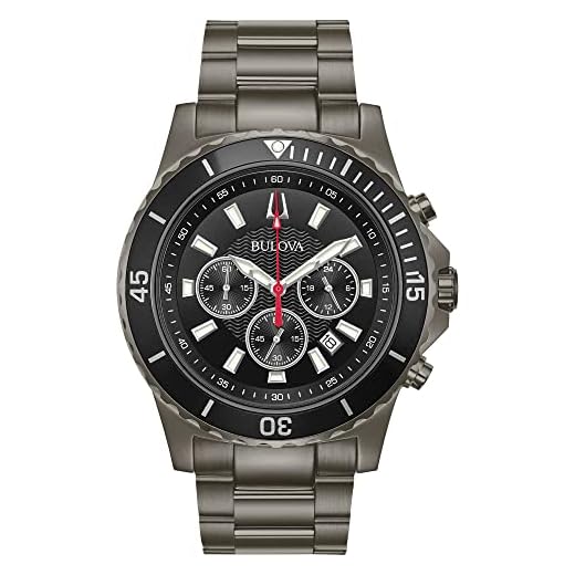 Bulova Men's Classic Sport Grey Ion Plated Stainless Steel 6-Hand Chronograph Quartz Watch Style: 98B337