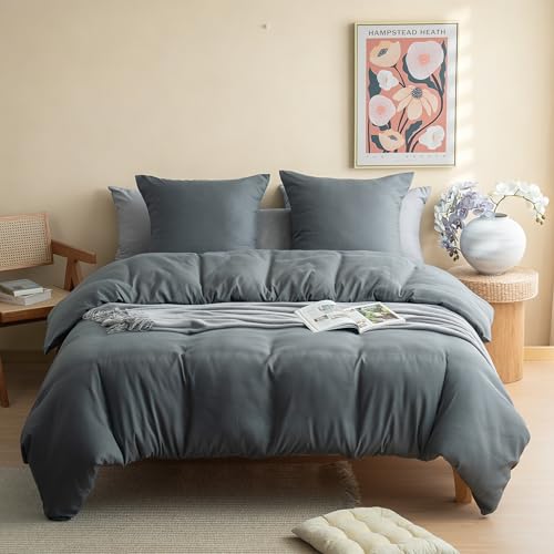 Housse de Couette 200x200 cm Gris avec Fermeture Éclaire Facile pour Lit Double - 2