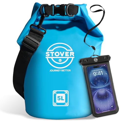 Image of STOVER 5 /10 /25 /30 /40L Waterproof Dry Bag, Small Lightweight Roll Top Dry Bag Backpack w /Waterproof Phone Case, Kayaking, Travel, Hiking, Fishing, Tubing, Camping, the Beach, Men /Women (Blue)