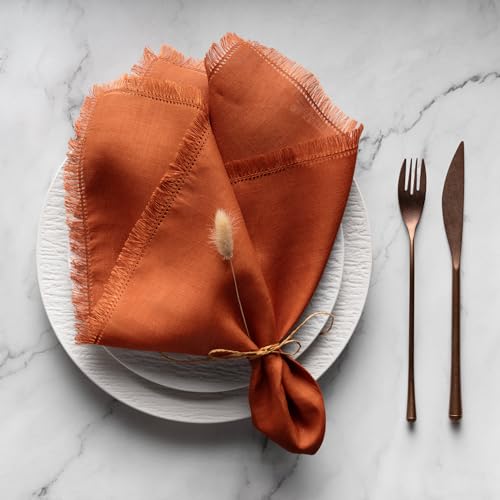 Servilletas de Tela Lino Naranja Quemado 20 x 20 pulg Set 4 miniatura 3