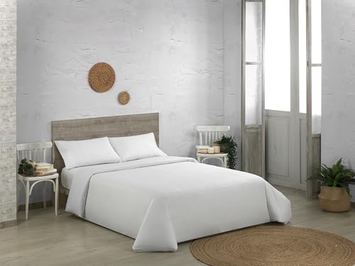 Juego de funda nórdica de algodón orgánico de 200 hilos, color blanco. Cama de 105 cm (3 piezas)
