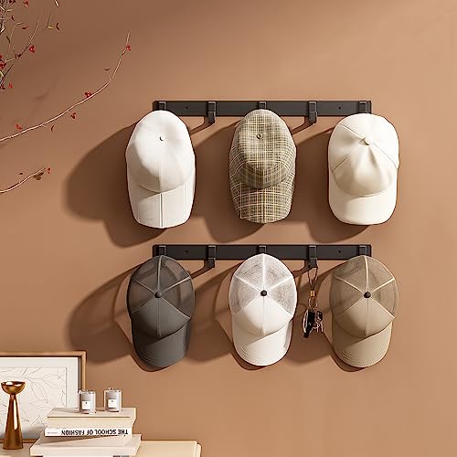 Jiafengyuan 2 Pack Hat & Coat Rack - Wall Mounted Aluminum Alloy Hook Rack (5 Hooks Black)