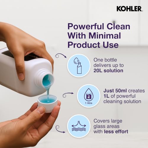 Image of Kohler Glass Surface Cleaner Liquid 1000 ml for stubborn spots | No Health Hazards, Non-toxic, Safe for Kids | Lab Tested and Certified for no corrosion | Biodegradable, Eco-friendly