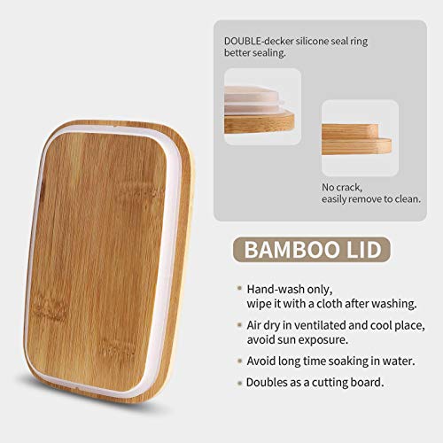 650Ml Large Butter Dish Container With Airtight Bamboo Lid & Stainless Steel Knife, Porcelain Butter Keeper - Holds Up To 2 Sticks Of Butter, White, 2 Packs #TOP2