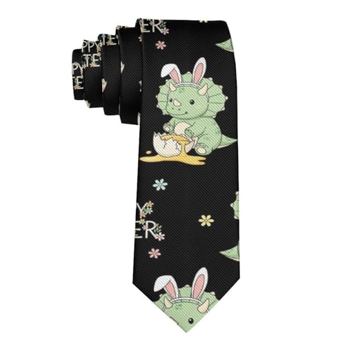 SPEPDEEC Classic Wedding Tie, Formal Necktie for Receptions, Banquets, Evening Celebrations, Green Dinosaur With Bunny Ears Happy Easter Necktie
