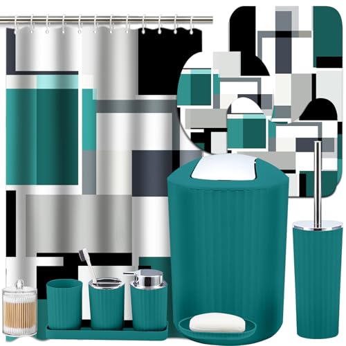 Lnond Teal Bathroom Set, 24 Piece Turquoise Modern Bathroom Decor