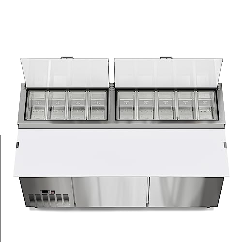 Image of KoolMore 71 in. Commercial Pizza Prep Table with Built-In Refrigerator, Cutting Board, Food Protection Lid, Cold Storage, Rolling Caster Wheels in Stainless Steel, ETL Listed, (KM-RPPS-2DSS)