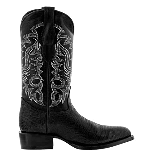 Texas Legacy Mens Black Western Leather Cowboy Boots Teju Lizard Print Round Toe2