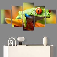 SIGNWIN 5 Panel Canvas Wall Art Amphibians Closeup Decorative Elements Frog Hallway Impressionism Multicolor for Home Decorations Ready to Hang - 60