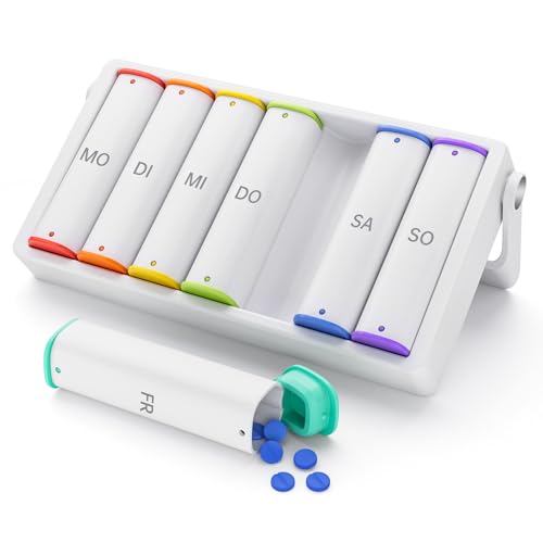 Tablettenbox 7 Tage Morgens Abends, KOVIUU Woche Pillendose 2 Fächer, Medikamentenbox Unterwegs, Pill Box，Große Tabletten Tablettendose, Supplement Pillenbox für Medikamente, Vitamine, Fischöl, Weiß