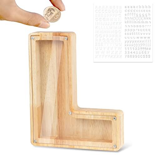 LEcylankEr Spardose Kinder Personalisierte A-Z Alphabet Sparbüchse Holz Spardose Dekoration Kreative groß Sparschwein als Geschenke für Geburtstag, Weihnachten und Thanksgiving (L) Cover