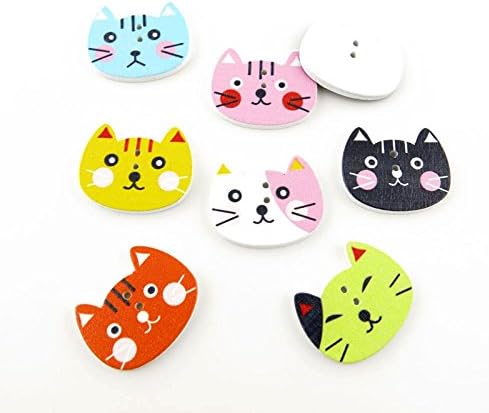 410 Pieces Sewing Clothing Buttons Sew On Wooden Wood Knopfe BB0102 Cat Boutons Fasteners Notions Multi Pattern Cartoon Supplies Arts Crafts Accessories