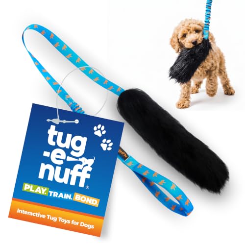 Tug-E-Nuff Sheepskin Bungee Chaser Dog Tug Toy (Royal Blue Pattern) Tough Dog Training Toys for Puppy Small Medium and Large Breeds Interactive Chase Toys 112 cm