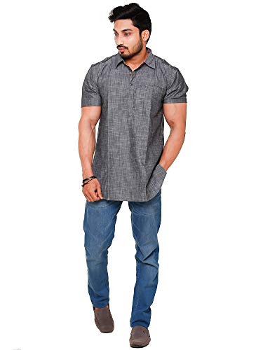 Image of Mens Cotton Linen Half Sleeve Plus Size Short Kurta