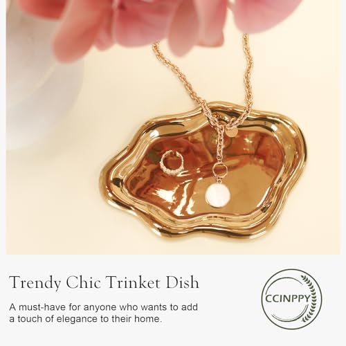 Image of CCINPPY Ceramic Jewelry Tray Trinket Dish, Decorative Cloud Vanity Key Tray for Women, Ring Holder Dish, Cute Jewelry Plate Bowl Room Decor Aesthetic, Gold, Medium