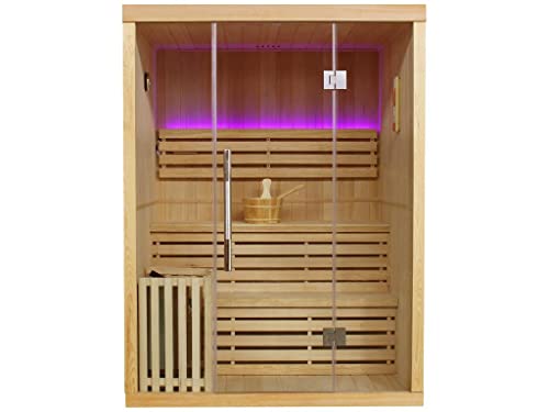 VOGUE SAUNA- Sauna Traditionnel Finlandais 2/3 places vitré à leds Sigtuna - L150 l120 H200 cm - Nc