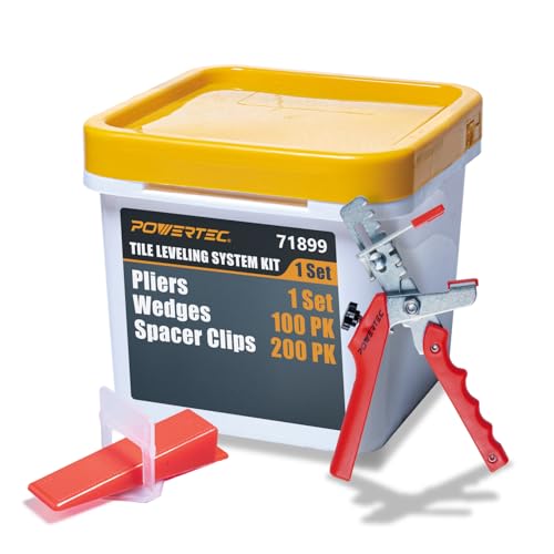 Image of POWERTEC Tile Leveling System Kit with Pliers, 100 Reusable Wedges, 200pcs 1 /16 inch Spacer Clips, Lippage Free Tile Installation Tool for Large Format Porcelain, Ceramic, Marble, and Tiles (71899)