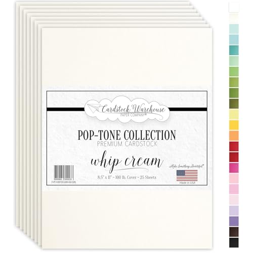 Cardstock Warehouse Pop-Tone Whip Cream Card Stock Paper - 25 Sheets, 8.5 x 11